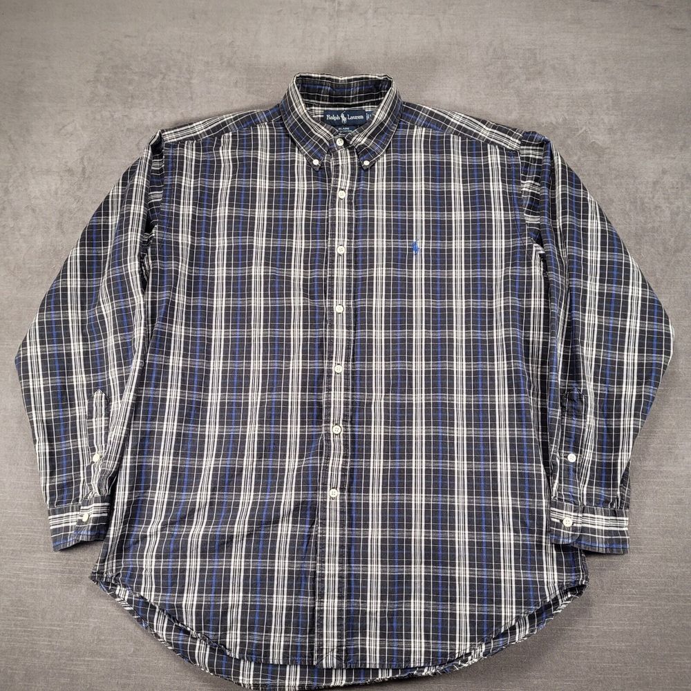 Ralph Lauren Blaire Button Up Shirt Black Blue Plaid Mens Size Large
